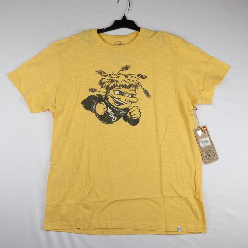 47 Brand Wichita State Shockers T-Shirt Mens Large Yellow Scrum Mascot Logo NWT